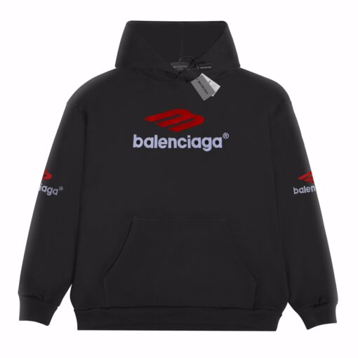 Balenciaga Red Icon Logo Hoodie Black