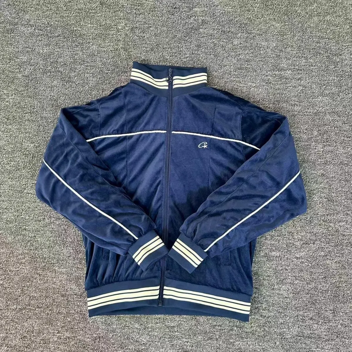 Corteiz CRTZ VVS Uptown Velour Track Jacket Navy