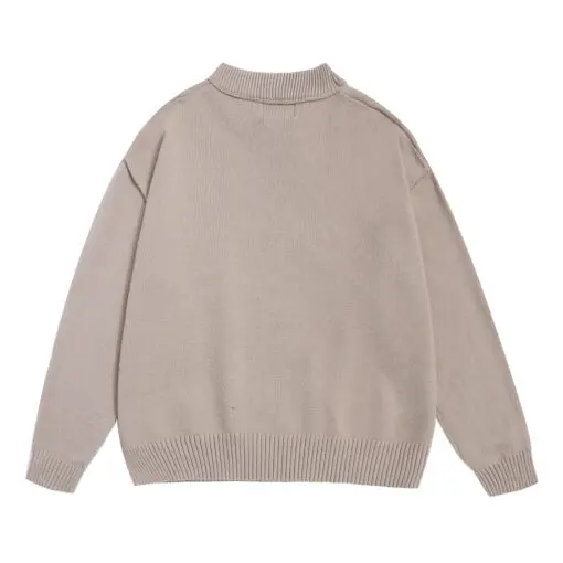 Ami Paris De Coeur Wool Crewneck Sweater Beige With White Intarsia Heart Logo - Imagen 2
