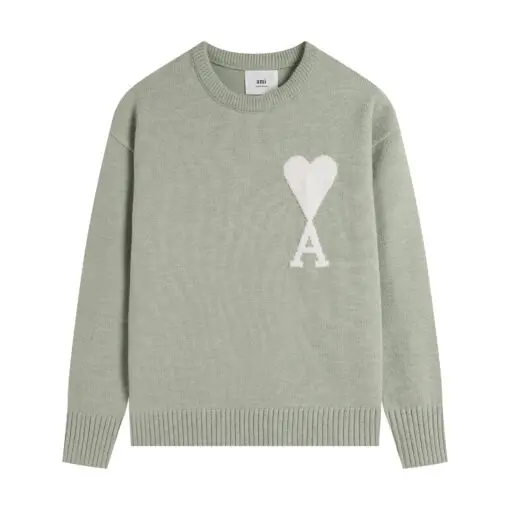 Ami Paris De Coeur Felted Merino Wool Sweater Sage