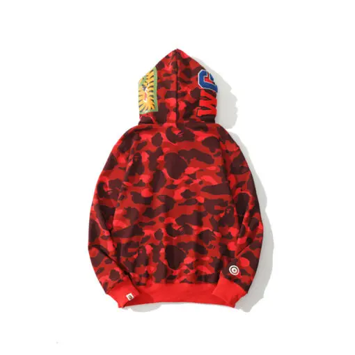 BAPE Shark Full Zip Double Hooded Hoodie Camouflage Red - Imagen 2
