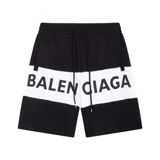 Balenciaga White Border Black Text Short Black