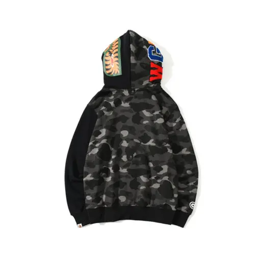 BAPE Shark Full Zip Double Hooded Hoodie Black - Imagen 2