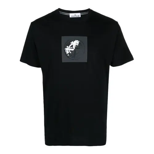 Stone Island Compass-Print Cotton T-Shirt – Black